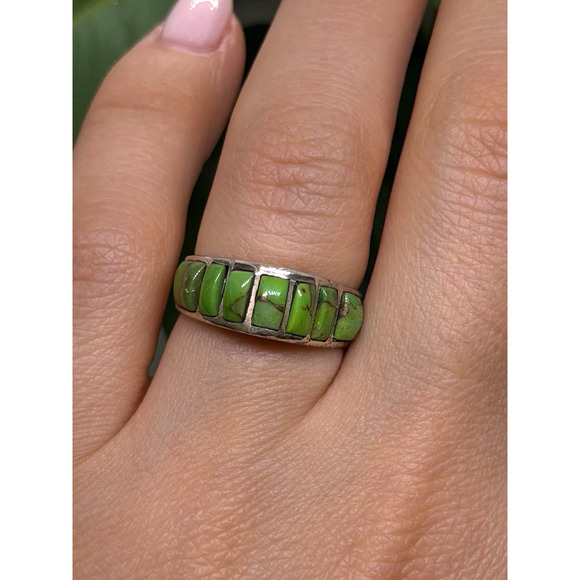 Unknown Factory Jewelry - Vintage 925 Sterling Silver Green Turquoise Ring Size 7
